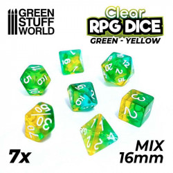 7x Dados Mix 16mm - Verde/Amarillo Transparente